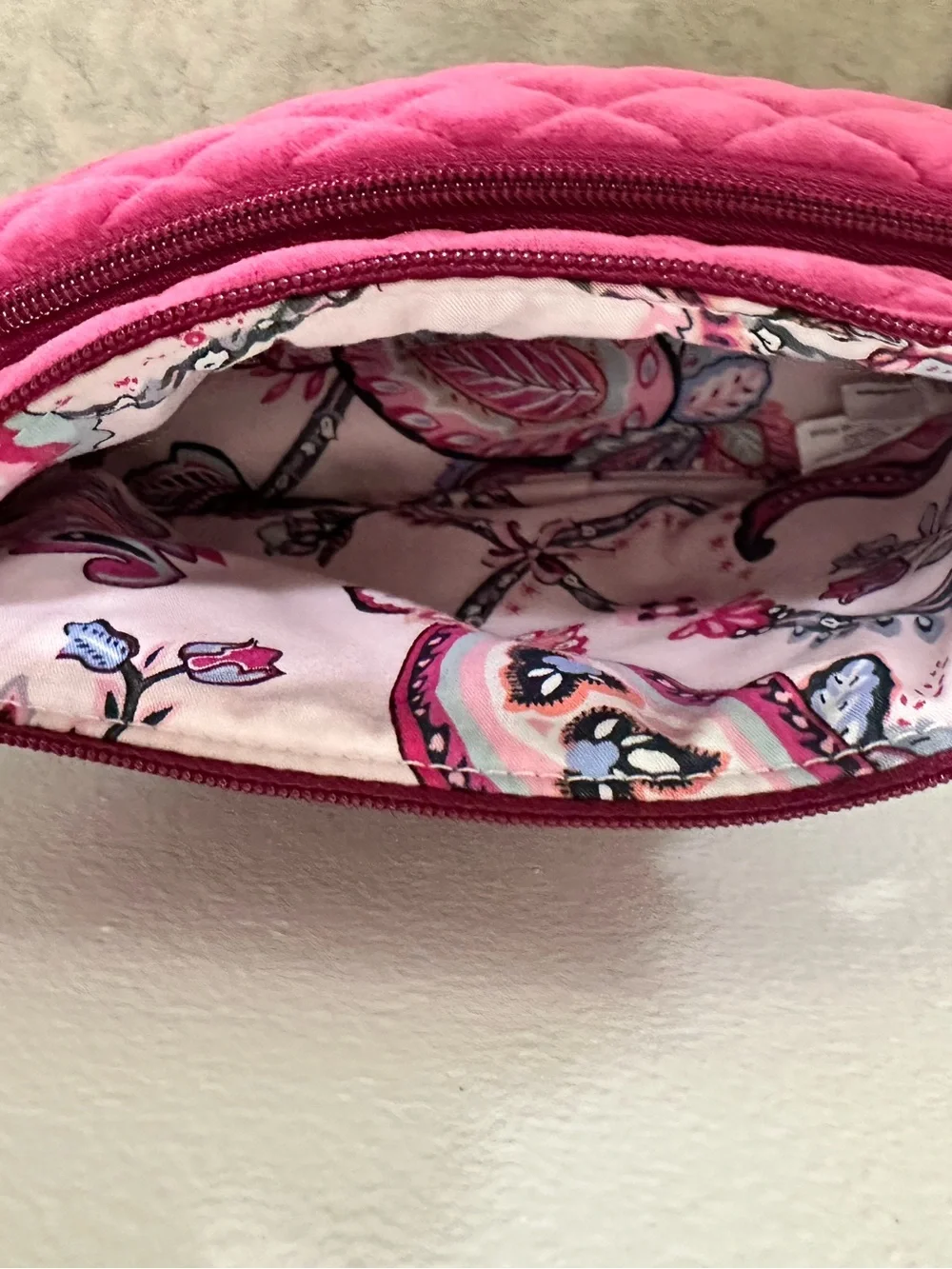 Vera Bradley Quilted Majestic Magenta Velvet Fabric Cosmetic Pouch 9 x 5 inch